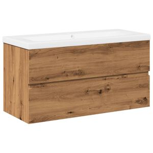 vidaXL omarica za umivalnik z vgrajenim umivalnikom Artisan Oak