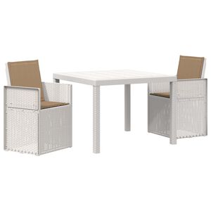 vidaXL Komplet za jedilnico v vrtu z blazino 3 pcs Bela in taupe PP