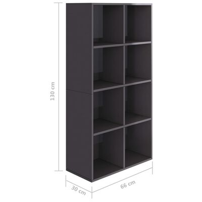 vidaXL Knjižna omara / komoda visok sijaj siva 66x30x130 cm
