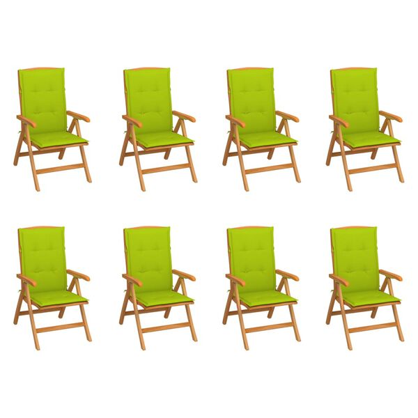 vidaXL Nastavljivi vrtni stoli z blazinami 8 kosov trdna tikovina