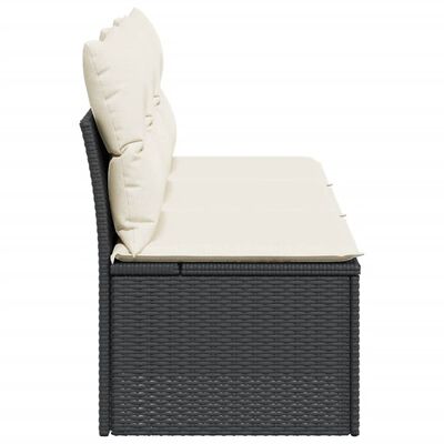 vidaXL Vrtni kavč z blazinami 3-sedežni črn poli ratan