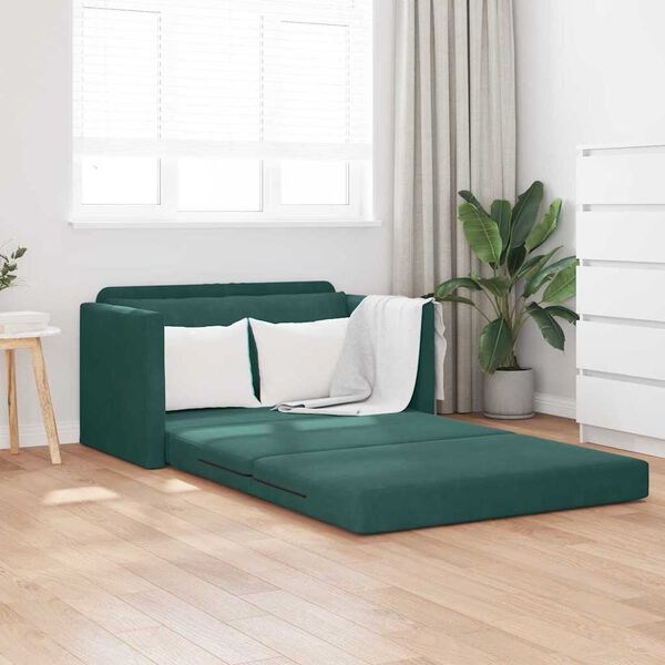 vidaXL Sofa postelja 110cm Temno zelena Žamet