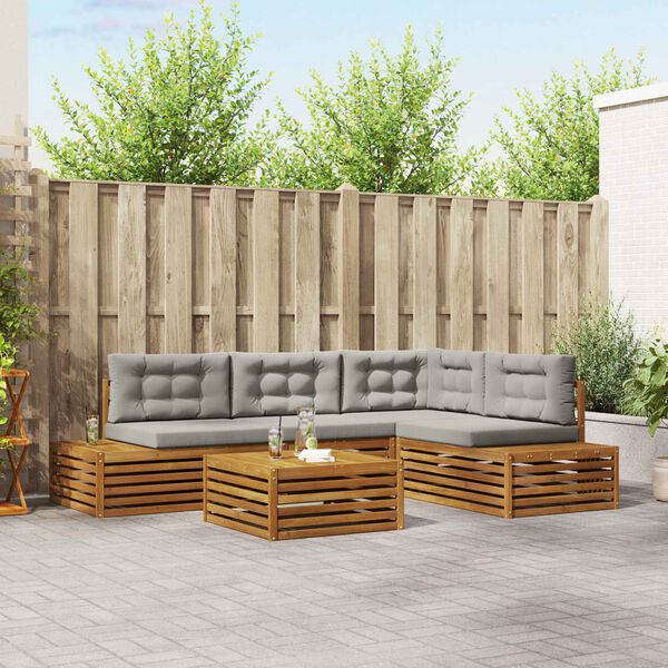 vidaXL Zunanja garnitura za sedenje 5 Kos Naravna in svetlo siva