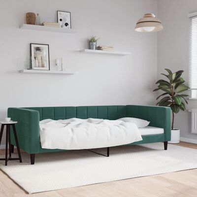 vidaXL Raztegljiva postelja temno zelena 100x200 cm žamet