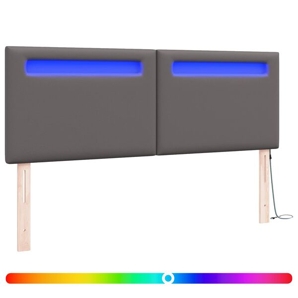 vidaXL LED glava postelje Siva 160 cm Umjetno usnje
