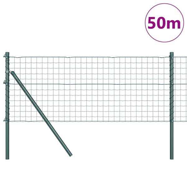 vidaXL Ograja s stebrom Zelena 0,6 x 50 m Jeklo in PVC