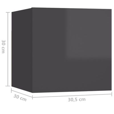 vidaXL Nočne omarice 2 kosa visok sijaj sive 30,5x30x30 cm iverna pl.