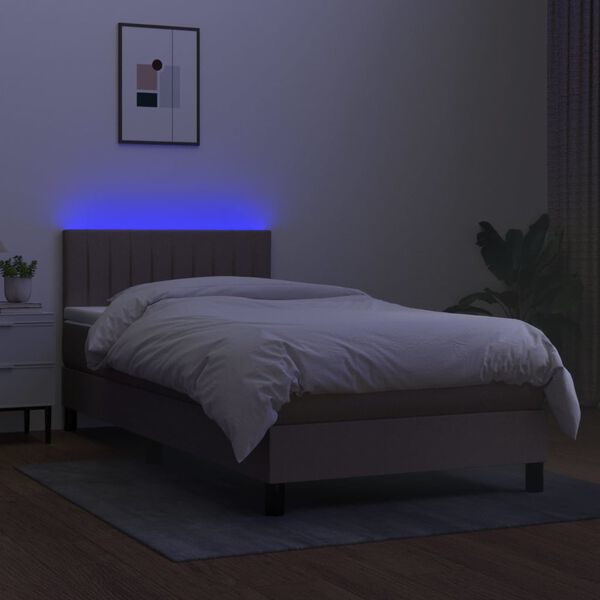 vidaXL Box spring postelja z vzmetnico LED taupe 100x200 cm blago