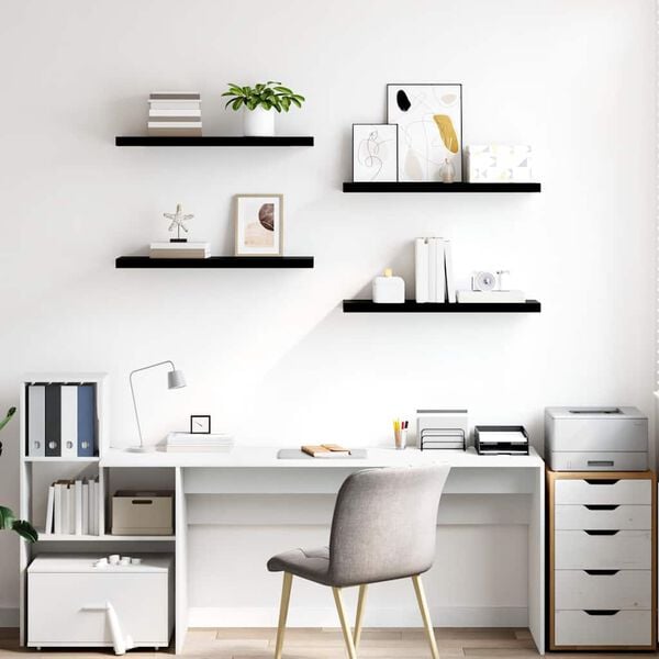 vidaXL Stenske police 4 kosi visok sijaj črne 80x23,5x3,8 cm MDF