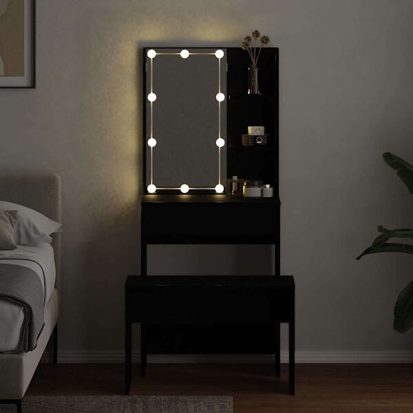 vidaXL LED Set za ličenje 2 pcs Črna Orehovina Konstruiran les