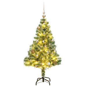 vidaXL Umetna novoletna jelka s 150 LED, bunkicami in snegom 150 cm