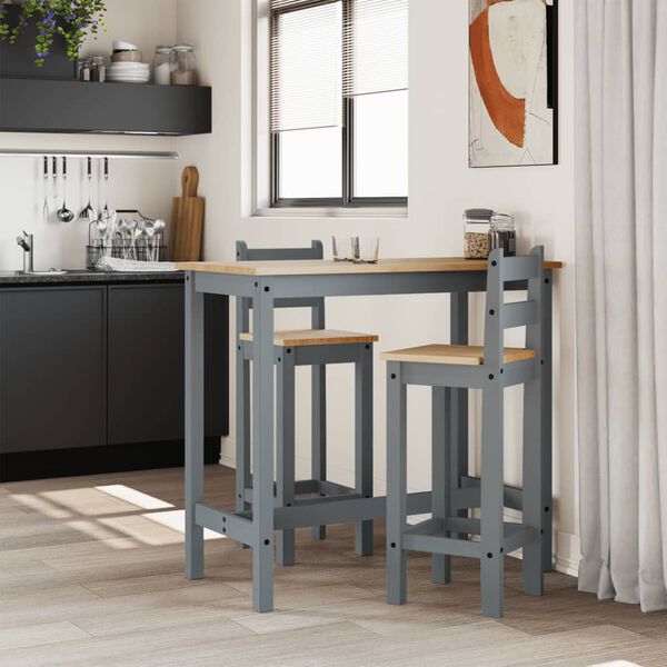 vidaXL Barska garnitura 3-delna siva trdna borovina