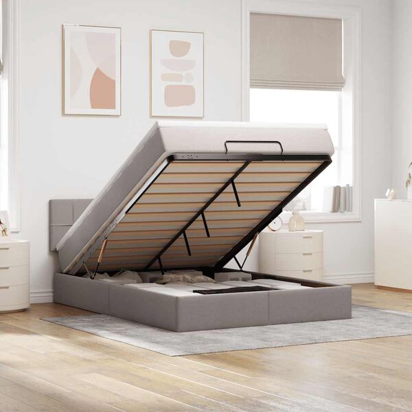 vidaXL Otomanska postelja z vzmetnico taupe 140x190 cm blago