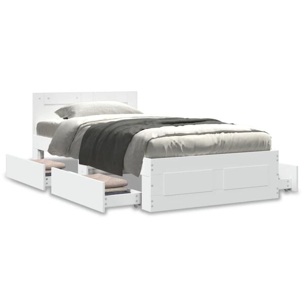 vidaXL Posteljni okvir z vzglavjem bel 75x190 cm inženirski les