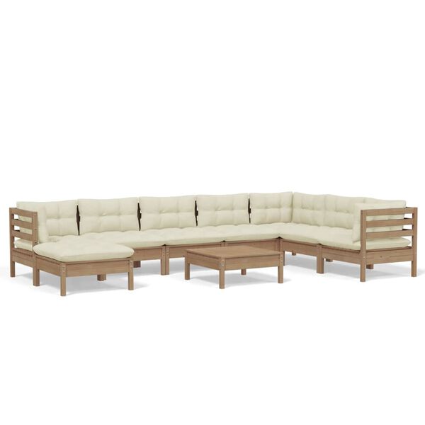 vidaXL Vrtna sedežna garnitura 9-delna z blazinami med. rjava borovina