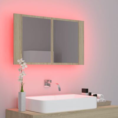 vidaXL LED kopalniška omarica z ogledalom sonoma hrast 80x12x45 akril
