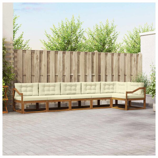 vidaXL Zunanja garnitura za sedenje z blazino 6 pcs Naravna in smetana