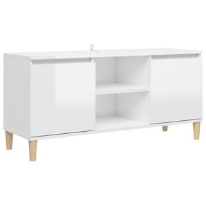 vidaXL TV omarica in trdne lesene noge visok sijaj bela 103,5x35x50 cm