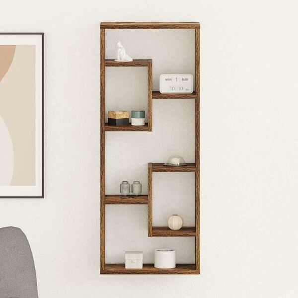 vidaXL Stenska polica dimljeni hrast 36x16x90 cm inženirski les