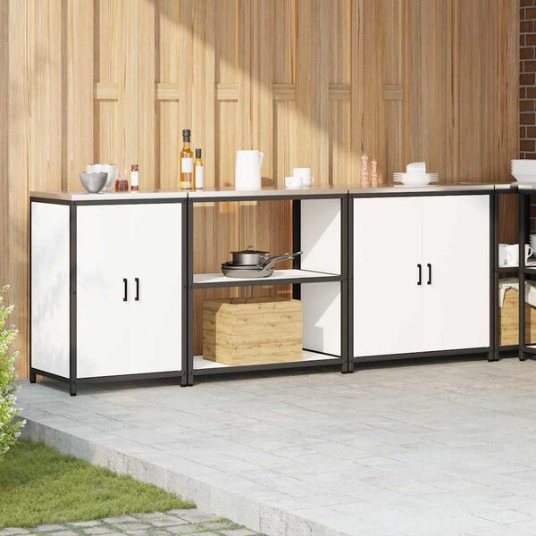 vidaXL Kuhinjski set za shranjevanje s polico Drugo 3 pcs Bela Jeklo