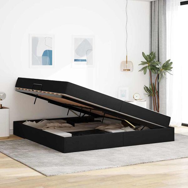 vidaXL Postelja z dodatnim prostorom za shranjevanje in vzmetnico Črna