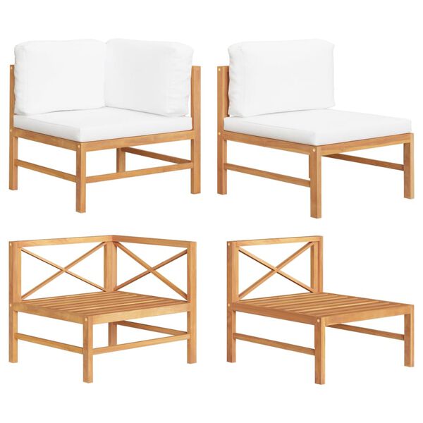 vidaXL Vrtna sedežna garnitura 2-delna s krem blazinami tikovina