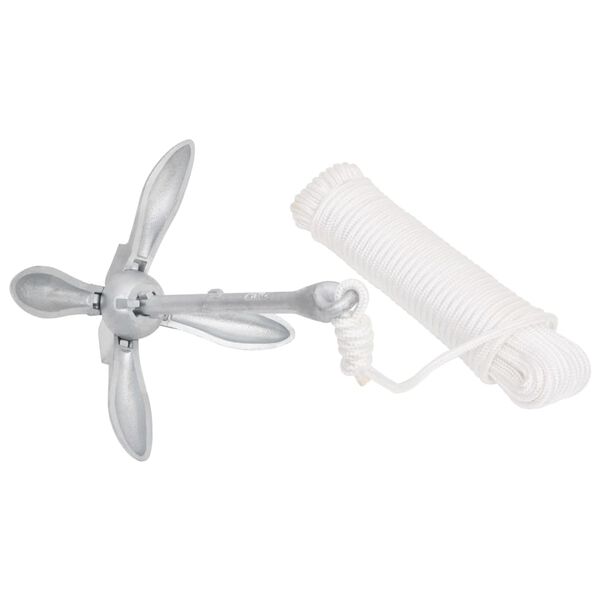 vidaXL Zložljivo sidro z vrvjo srebro 1,5 kg temprano železo