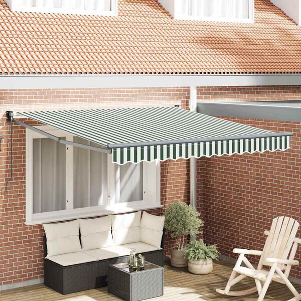 vidaXL Retraktilna tenda Zelena in bela 350 x 250 cm blago