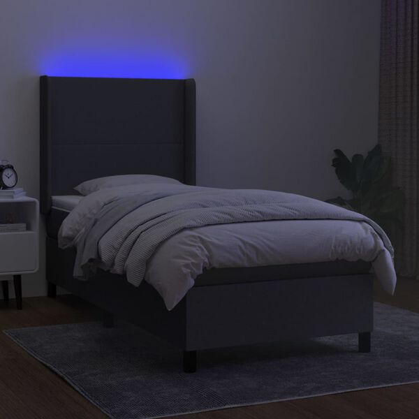 vidaXL Box spring postelja z vzmetnico LED temno siva 100x200 cm blago