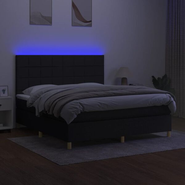 vidaXL Box spring postelja z vzmetnico LED črna 180x200 cm blago