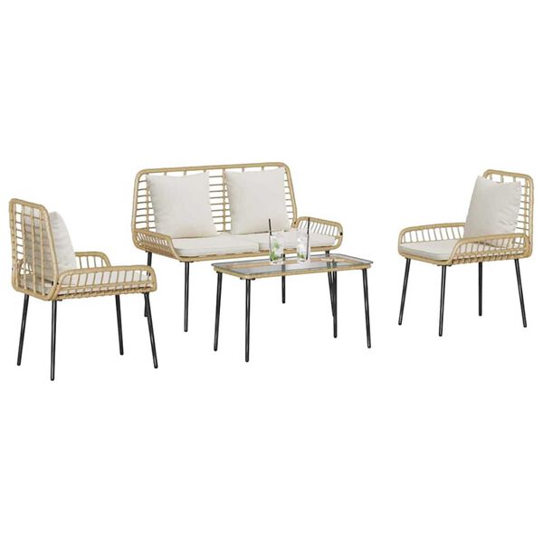 vidaXL Set vrtn furniture z blazino 4 pcs Črna in krem poli ratan