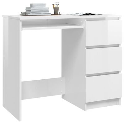 vidaXL Pisalna miza visok sijaj bela 90x45x76 cm iverna plošča