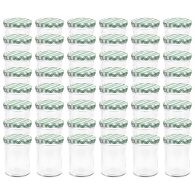 vidaXL Stekleni kozarci z belimi in zelenimi pokrovi 48 kosov 400 ml
