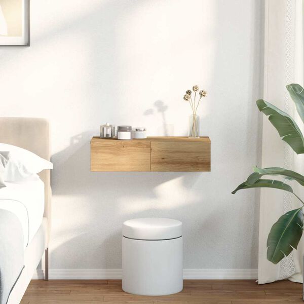 vidaXL Stenska polica s predali artisan hrast 60x26,5x15 cm inž. les