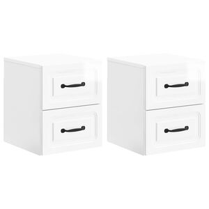 vidaXL Stenski nočni omarici 2 pcs Bela visok sijaj 34,5 x 33 x 40 cm