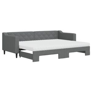vidaXL Izvlečna dnevna postelja z vzmetnico tem. siva 80x200 cm blago