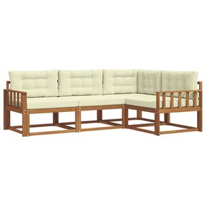 vidaXL Zunanja garnitura za sedenje z blazino 4 pcs Naravna in smetana
