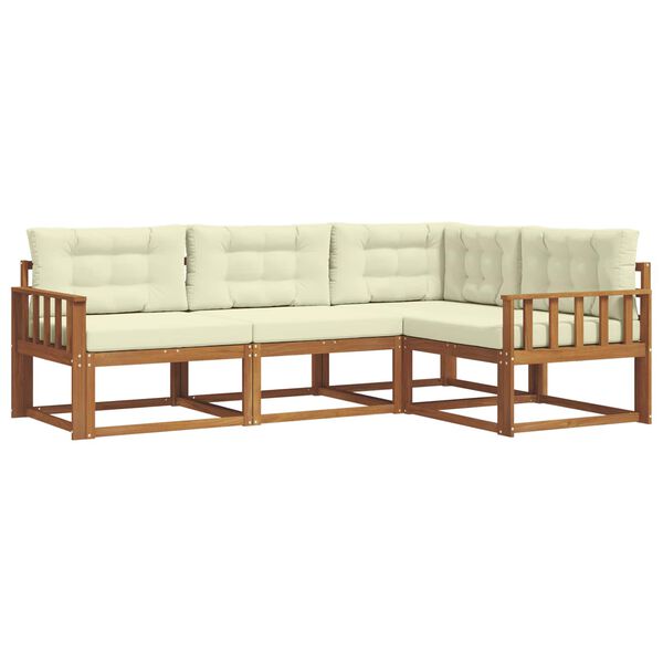 vidaXL Zunanja garnitura za sedenje z blazino 4 pcs Naravna in smetana
