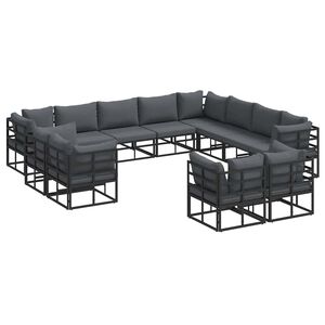 vidaXL Vrtna sedežna garnitura 12 kos Črna Aluminij