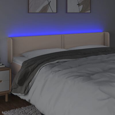 vidaXL LED posteljno vzglavje kapučino 203x16x78/88 cm umetno usnje