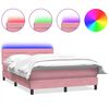 vidaXL Box spring postelja z vzmetnico LED roza 160x210 cm žamet