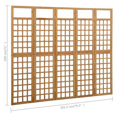 vidaXL 5-delni paravan/mreža iz lesa jelke 201,5x180 cm