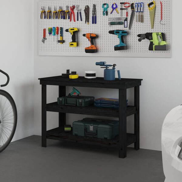 vidaXL Delovna miza črna 110,5x50x80 cm trdna borovina