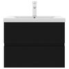 vidaXL Omarica za umivalnik z vgradnim umivalnikom črna iverna plo&scaron;ča