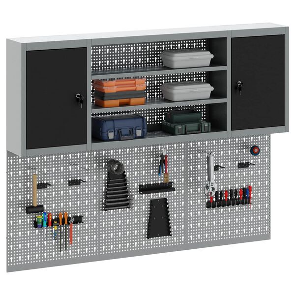 vidaXL Komplet orodnih omar s polico 4 pcs Črna Pra&scaron;no lakirano jeklo