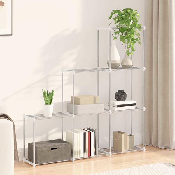 vidaXL Tubular Shelf s shranjevanjem Bela 129 x 27 x 132 cm Aluminij