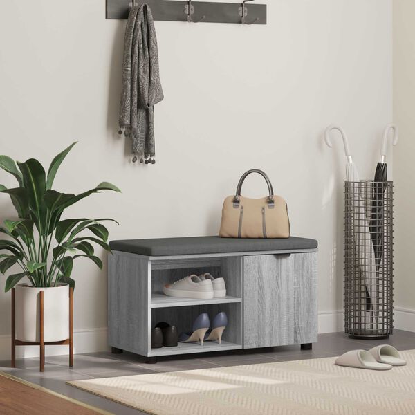 vidaXL Haldna klop z blazino s polico Siva Sonoma 80 x 38 x 46 cm