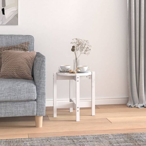 vidaXL Klubska mizica bela Ø 42,5x45 cm trdna borovina