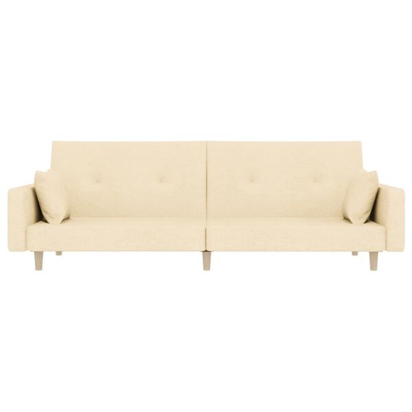 vidaXL Raztegljiv kavč dvosed z blazinama krem blago