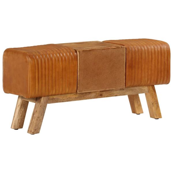 vidaXL Telovadna klop rjava 107 cm pravo kozje usnje trden mangov les